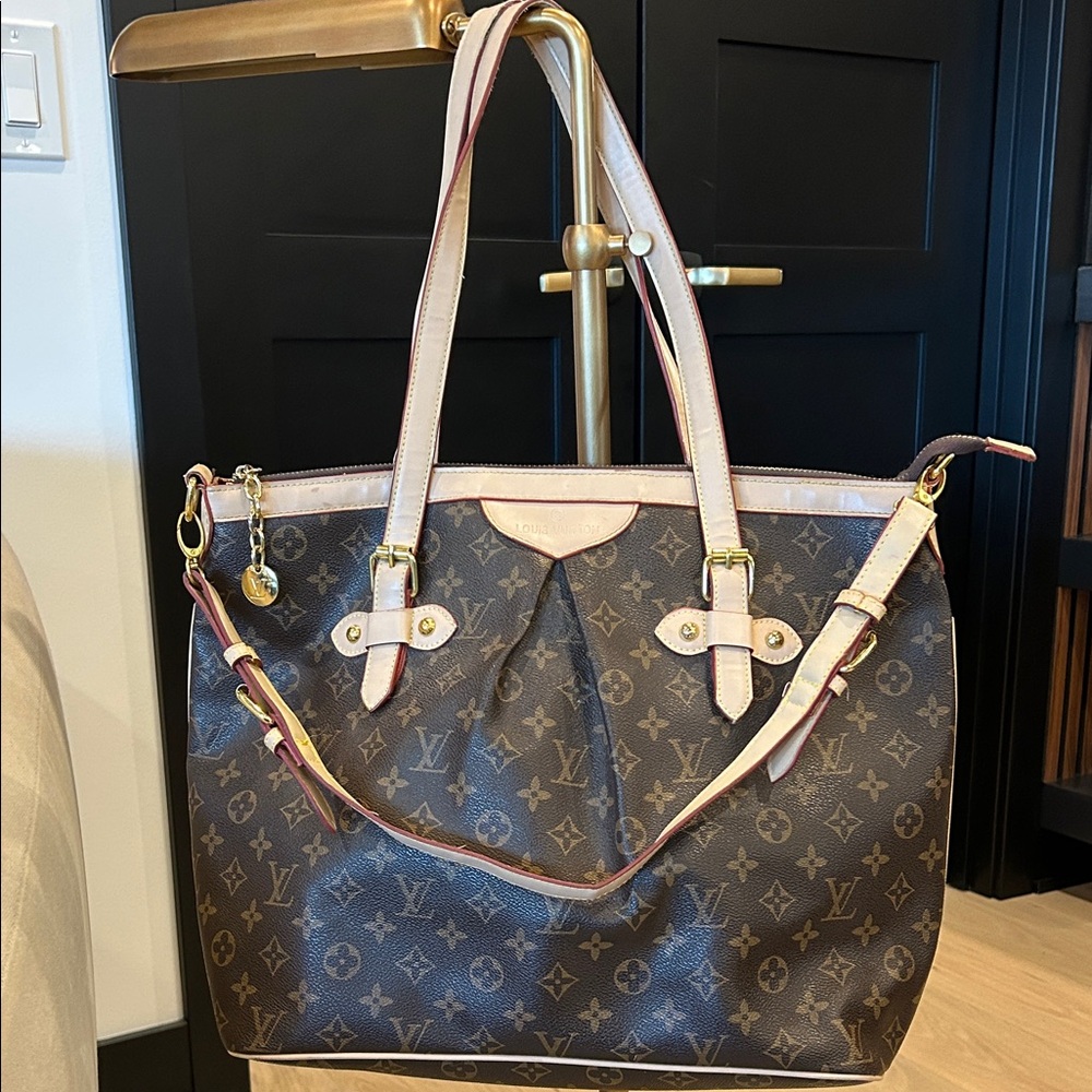 Louis Vuitton-like Monogram Tote with Pink Accents